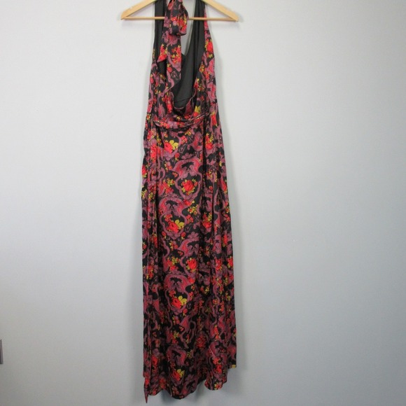 ModCloth Halter Maxi Dress 12 Black Red Floral Paisley Party Cocktail Boho 350 - Picture 4 of 10